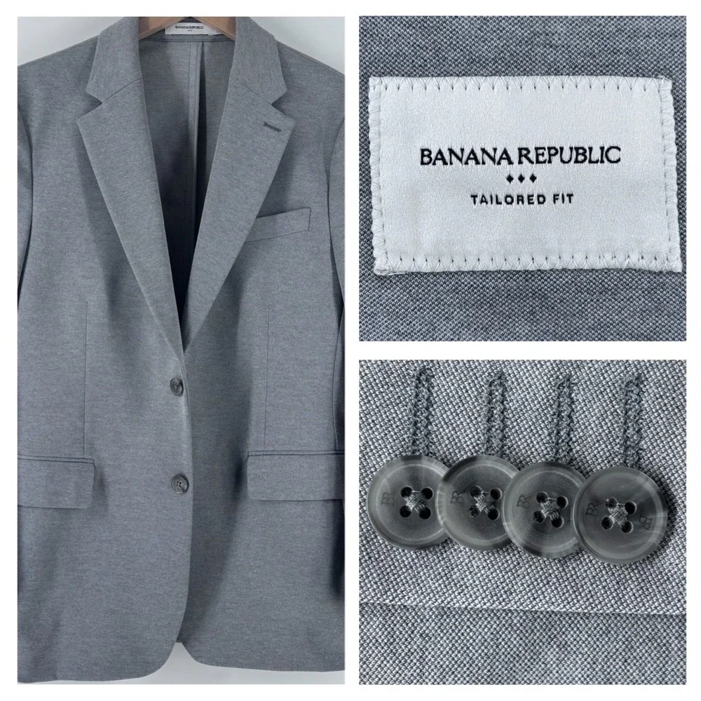 Banana Republic Blazer Mens 38S Grey Tailored Fit Stretch Business Sport Coat